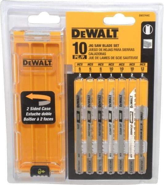 DeWALT - 10 Piece, 3" to 4" Long, 6 to 18 Teeth per Inch, Bi-Metal and High Carbon Steel Jig Saw Blade Set - U-Shank - Best Tool & Supply