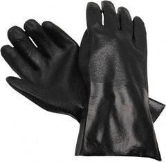 MCR Safety - Size L (9), 12" Long, 43 mil Thick, Supported, PVC Chemical Resistant Gloves - Textured Finish, Interlock Knit Lined, Black - Best Tool & Supply