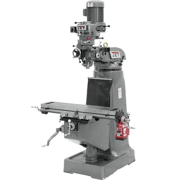 Jet - 9" Table Width x 42" Table Length, Variable Speed Pulley Control, 1 Phase Knee Milling Machine - R8 Spindle Taper, 2 hp - Best Tool & Supply