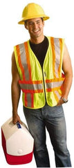 OccuNomix - Size 3X/4XL High Visibility Yellow Mesh Expandable Vest - 58 to 64" Chest, ANSI 107-2015, Zipper Closure, 3 Pockets, Polyester - Best Tool & Supply