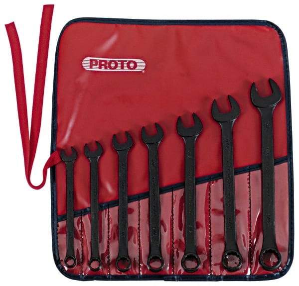 Proto - 7 Piece, 3/8" to 3/4", 12 Point Combination Wrench Set - Inch Measurement Standard, Black Oxide Finish, Comes in Nylon Roll - Best Tool & Supply