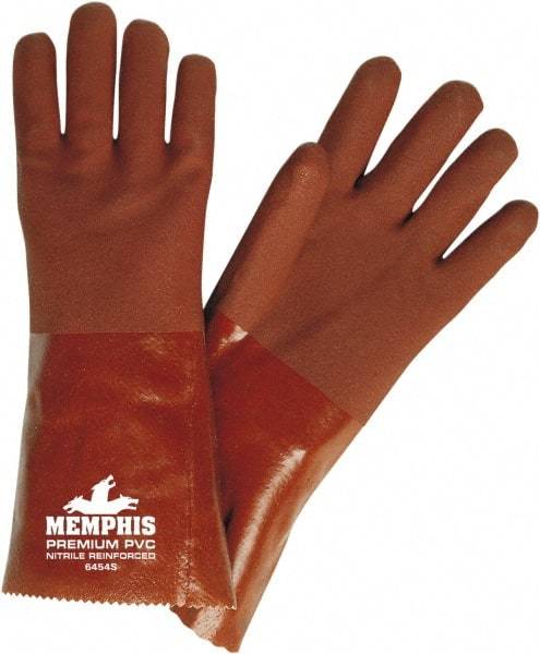 MCR Safety - Size L (9), 14" Long, 28 mil Thick, Supported, PVC Chemical Resistant Gloves - Rough Finish, Fleece/Jersey Lined, Red - Best Tool & Supply