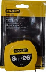 Stanley - 26' x 1" Yellow Blade Tape Measure - 1/32 & 1/16" & 1mm Graduation, Inch/Metric Graduation Style, Yellow Case - Best Tool & Supply