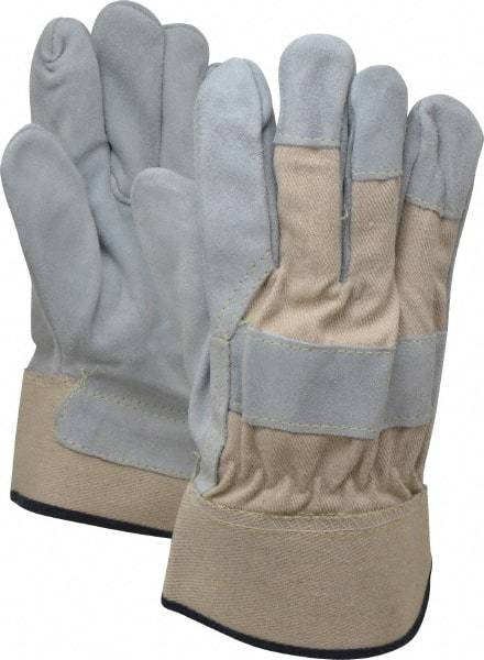 PRO-SAFE - Size XL (10) Split Cowhide General Protection Work Gloves - For Work & Driver, Uncoated, Safety Cuff, Full Fingered, White/Gray, Paired - Best Tool & Supply