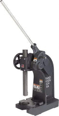 Dake - 1-1/2" Ram, 7-3/4" Throat Depth, 6 Ton Manual Arbor Press - 14" Max Work Height x 15-1/2" Max Work Width, Compound Leverage, 66:1 Leverage Ratio, 8-1/4" Base Width x 20" Base Depth - Best Tool & Supply