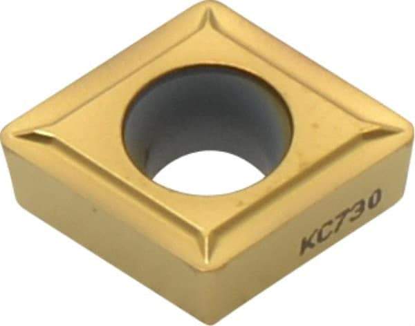 Kennametal - CCMT432 LF Grade KC730 Carbide Turning Insert - TiN Finish, 80° Diamond, 1/2" Inscr Circle, 3/16" Thick, 1/32" Corner Radius - Best Tool & Supply