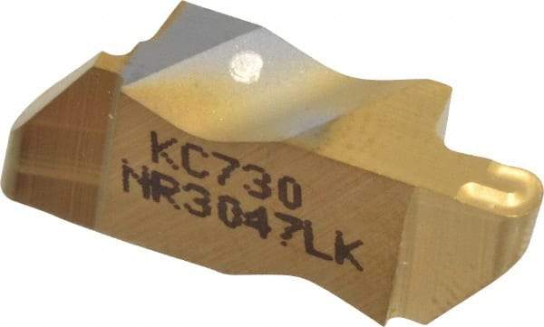 Kennametal - 3047NR K Grade KC730, 2.39mm Cutting Width Carbide Grooving Insert - 3.81mm Max Depth of Cut, Left Hand, 1.19mm Corner Radius, TiN Finish - Best Tool & Supply