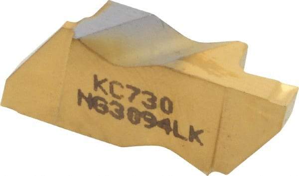 Kennametal - 3094NG K Grade KC730, 2.39mm Cutting Width Carbide Grooving Insert - 3.81mm Max Depth of Cut, Left Hand, 0.19mm Corner Radius, TiN Finish - Best Tool & Supply