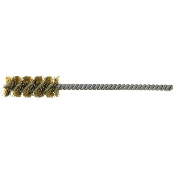 Brush Research Mfg. - 1/2" Diam Helical Brass Tube Brush - Single Spiral, 0.005" Filament Diam, 1-1/2" Brush Length, 5" OAL, 0.168" Diam Galvanized Steel Shank - Best Tool & Supply