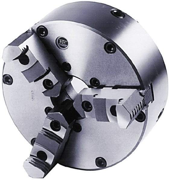 BTC - 3 Jaws, 12" Diam, Self Centering Manual Lathe Chuck - Plain Back Mount Spindle, Adjustable, Reversible, 2,200 Max RPM, 3.268" Through Hole Diam, Cast Iron - Best Tool & Supply