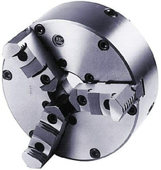 BTC - 3 Jaws, 12" Diam, Self Centering Manual Lathe Chuck - Plain Back Mount Spindle, Adjustable, Reversible, 2,200 Max RPM, 3.268" Through Hole Diam, Cast Iron - Best Tool & Supply