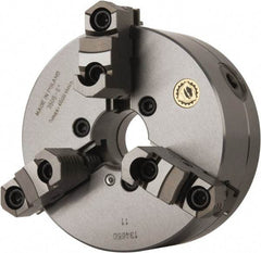 Bison - 3 Jaws, 6" Diam, Self Centering Manual Lathe Chuck - Plain Back Mount Spindle, Reversible, 4,500 Max RPM, 1.6535" Through Hole Diam, 0.0014" Axial Runout, 0.0012" Radial Runout, Forged Steel - Best Tool & Supply