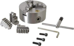 Bison - 3 Jaws, 5" Diam, Self Centering Manual Lathe Chuck - Plain Back Mount Spindle, 3,200 Max RPM, 1.2598" Through Hole Diam, 0.0008" Axial Runout, 0.0012" Radial Runout, Cast Iron - Best Tool & Supply