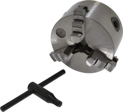 Interstate - 3 Jaws, 4" Diam, Self Centering Manual Lathe Chuck - Plain Back Mount Spindle, 0.8661" Through Hole Diam, 0.003" Axial Runout, Cast Iron - Best Tool & Supply