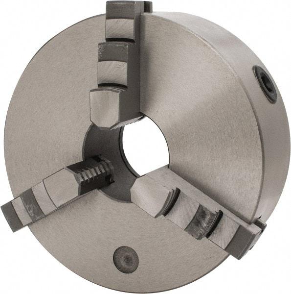 Interstate - 3 Jaws, 8" Diam, Self Centering Manual Lathe Chuck - Plain Back Mount Spindle, 2.5591" Through Hole Diam, 0.003" Axial Runout, Cast Iron - Best Tool & Supply