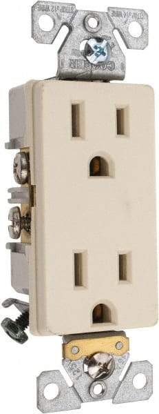 Cooper Wiring Devices - 125 VAC, 15 Amp, 5-15R NEMA Configuration, Ivory, Industrial Grade, Self Grounding Duplex Receptacle - 1 Phase, 2 Poles, 3 Wire, Flush Mount, Chemical and Impact Resistant - Best Tool & Supply