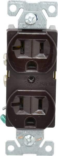 Cooper Wiring Devices - 125 VAC, 20 Amp, 5-20R NEMA Configuration, Brown, Specification Grade, Self Grounding Duplex Receptacle - 1 Phase, 2 Poles, 3 Wire, Flush Mount - Best Tool & Supply