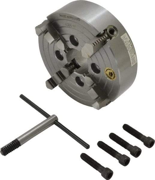 Bison - 4 Jaws, 6" Diam, Independent Manual Lathe Chuck - Plain Back Mount Spindle, Reversible, 3,200 Max RPM, 1.6535" Through Hole Diam, Cast Iron - Best Tool & Supply