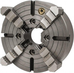 Bison - 4 Jaws, 12" Diam, Independent Manual Lathe Chuck - Plain Back Mount Spindle, Reversible, 1,200 Max RPM, 3.1496" Through Hole Diam, Cast Iron - Best Tool & Supply