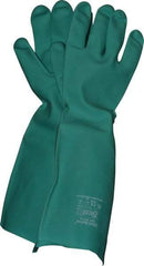 SHOWA - Size 2XL (11), 19" Long, 22 mil Thick, Nitrile Chemical Resistant Gloves - Textured Finish, Slip-On Cuff, ANSI Abrasion Level 4, ANSI Cut Level 0, ANSI Puncture Level 1, Green, FDA Approved - Best Tool & Supply