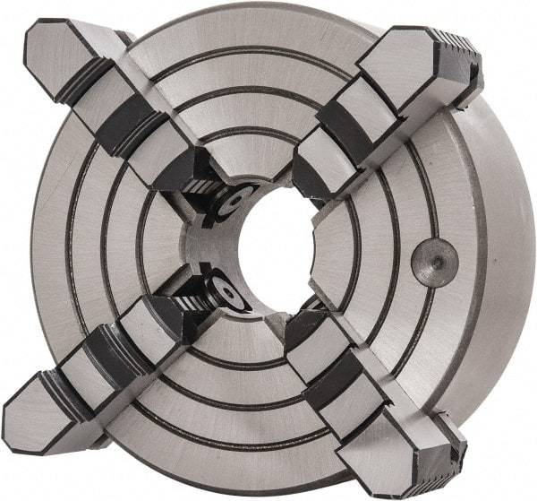 Interstate - 4 Jaws, 8" Diam, Independent Manual Lathe Chuck - D1-5 Mount Spindle, Reversible, 2.165" Through Hole Diam, Cast Iron - Best Tool & Supply