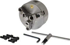 Bison - 3 Jaws, 6" Diam, Self Centering Manual Lathe Chuck - Plain Back Mount Spindle, Reversible, 3,000 Max RPM, 1.6535" Through Hole Diam, 0.0008" Axial Runout, 0.0012" Radial Runout, Cast Iron - Best Tool & Supply