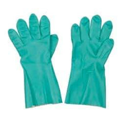 MAPA Professional - Size 2XL (11), 14" Long, 11 mil Thick, Supported, Nitrile Chemical Resistant Gloves - Textured Finish, Knit Lined, Gauntlet Pinked Cuff, Green, FDA Approved - Best Tool & Supply