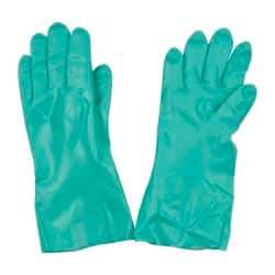 MAPA Professional - Size XL (10), 13" Long, 18 mil Thick, Supported, Nitrile Chemical Resistant Gloves - Textured Finish, Cotton Lined, Gauntlet Cuff, Green, FDA Approved - Best Tool & Supply