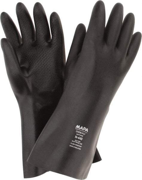 MAPA Professional - Size L (9), 14" Long, 30 mil Thick, Neoprene Chemical Resistant Gloves - Textured Finish, Gauntlet Cuff, Black - Best Tool & Supply