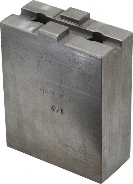 H & R Manufacturing - 5 to 6" Chuck Capacity, Tongue & Groove Attachment, Square Soft Lathe Chuck Jaw - Steel, 1-1/2" Btw Mount Hole Ctrs, 2-5/8" Long x 1-1/4" Wide x 3-3/8" High, 5/16" Groove - Best Tool & Supply