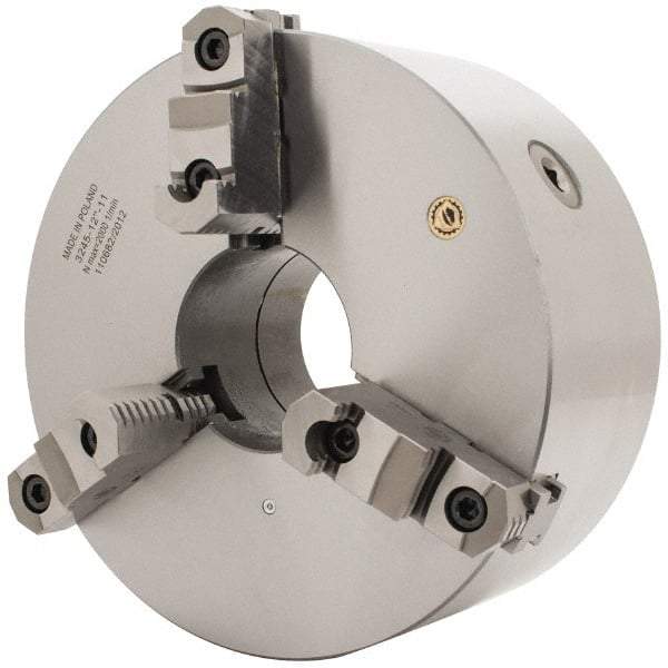 Bison - 3 Jaws, 12" Diam, Self Centering Manual Lathe Chuck - D1-11 Mount Spindle, Reversible, 1,500 Max RPM, 4.0551" Through Hole Diam, 0.0012" Axial Runout, 0.002" Radial Runout, Cast Iron - Best Tool & Supply