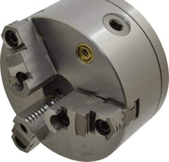 Bison - 3 Jaws, 6" Diam, Self Centering Manual Lathe Chuck - L-00 Mount Spindle, Reversible, 3,000 Max RPM, 1.6535" Through Hole Diam, 0.0008" Axial Runout, 0.0012" Radial Runout, Cast Iron - Best Tool & Supply