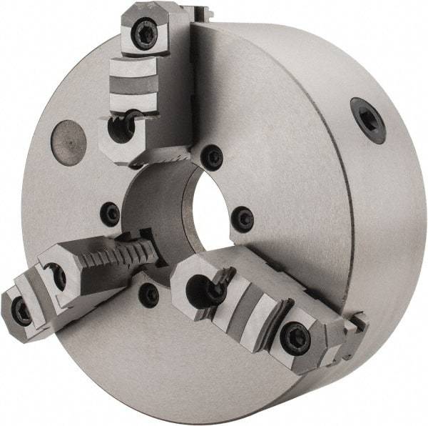 Interstate - 3 Jaws, 10" Diam, Self Centering Manual Lathe Chuck - D1-8 Mount Spindle, Reversible, 2.7559" Through Hole Diam, Cast Iron - Best Tool & Supply