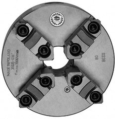 Bison - 4 Jaws, 6" Diam, Self Centering Manual Lathe Chuck - Plain Back Mount Spindle, Reversible, 3,000 Max RPM, 1.6535" Through Hole Diam, 0.0012" Axial Runout, 0.0015" Radial Runout, Cast Iron - Best Tool & Supply