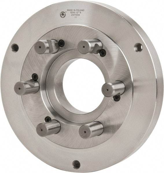 Bison - Adapter Back Plate for 12-1/2" Diam Self Centering Lathe Chucks - D1-8 Mount, 4.055" Through Hole Diam, 7.086mm ID, 12.4" OD, 1.49" Flange Height, Steel - Best Tool & Supply