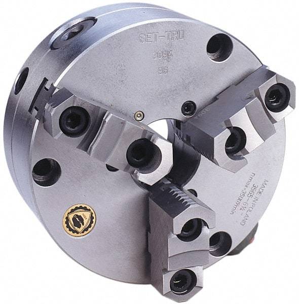 Bison - 3 Jaws, 12" Diam, Self Centering Manual Lathe Chuck - Front Mount, Adjustable, Reversible, 2,200 Max RPM, 4.055" Through Hole Diam, Forged Steel - Best Tool & Supply