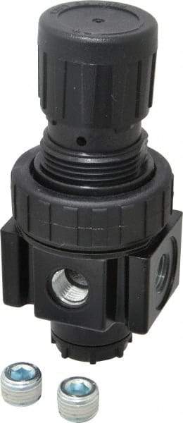 Parker - 1/4 NPT Port, 30 CFM, Zinc Economy Regulator - 2 to 125 psi Range, 300 Max psi Supply Pressure, 1/4" Gauge Port Thread, 2" Wide x 4.44" High - Best Tool & Supply