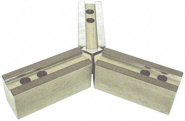 H & R Manufacturing - 21" Chuck Capacity, 3mm x 60° Serrated Attachment, Square Soft Lathe Chuck Jaw - 3 Jaws, Steel, 2.362" Btw Mount Hole Ctrs, 8-1/2" Long x 2-1/2" Wide x 3-1/2" High, 0.984" Groove, 20mm Fastener - Best Tool & Supply