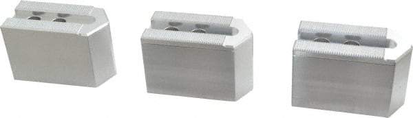 Masterman & Kovil - 6" Chuck Capacity, 1.5mm x 60° Serrated Attachment, Square Soft Lathe Chuck Jaw - 3 Jaws, Aluminum, 0.787" Btw Mount Hole Ctrs, 3mm Long x 1-1/2" Wide x 2" High, 0.473" Groove, 10mm Fastener - Best Tool & Supply