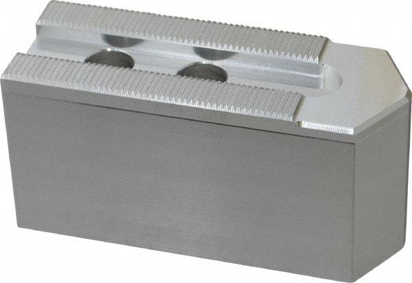 Masterman & Kovil - 8" Chuck Capacity, 1.5mm x 60° Serrated Attachment, Square Soft Lathe Chuck Jaw - 3 Jaws, Aluminum, 0.984" Btw Mount Hole Ctrs, 4mm Long x 1-1/2" Wide x 2" High, 0.551" Groove, 12mm Fastener - Best Tool & Supply