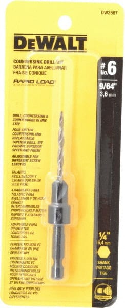 DeWALT - #6 Cutter Diam, 9/64" Drill Compatibility, Adjustable Depth Drill Countersink - Best Tool & Supply