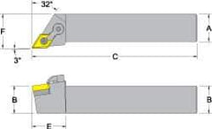 Dorian Tool - MDJN, Right Hand Cut, 3° Lead Angle, 1-1/4" Shank Height x 1-1/4" Shank Width, Negative Rake Indexable Turning Toolholder - 6" OAL, DN..54. Insert Compatibility, Series Multi-Option - Best Tool & Supply