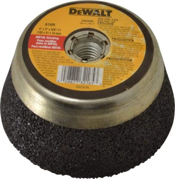 DeWALT - 4" Diam, 2" Overall Thickness, 16 Grit, Type 11 Tool & Cutter Grinding Wheel - Very Coarse Grade, Aluminum Oxide, R Hardness, 9,000 RPM - Best Tool & Supply