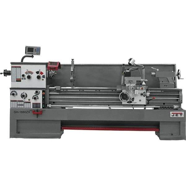 Jet - 18" Swing, 80" Between Centers, 230/460 Volt, Triple Phase Engine Lathe - 7MT Taper, 7-1/2 hp, 25 to 1,800 RPM, 3-1/8" Bore Diam, 40" Deep x 48-7/8" High x 136 -1/8" Long - Best Tool & Supply