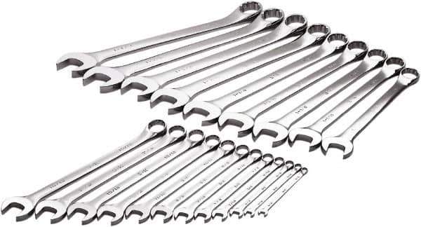 SK - 21 Piece, 1/4" to 1-1/2", 12 Point Combination Wrench Set - Inch Measurement Standard, Chrome Finish, Comes in Rack - Best Tool & Supply