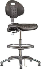 Bevco - 20-1/2 to 30-1/2" High Adjustable Height Swivel Stool - 27" Wide x 27" Deep, ESD Polyurethane Seat, Black - Best Tool & Supply