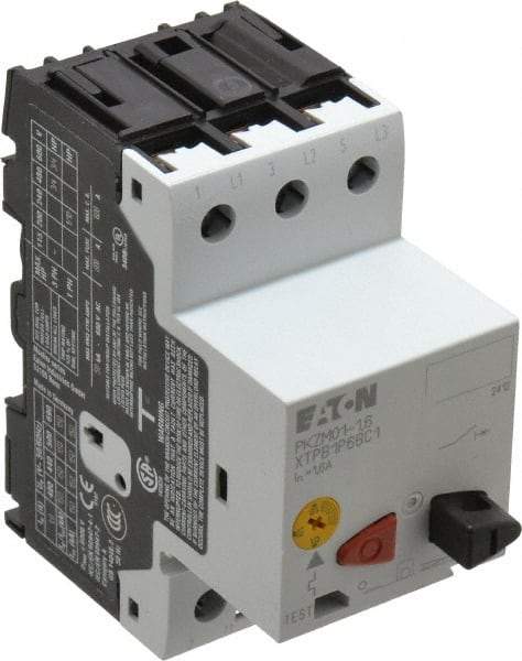 Eaton Cutler-Hammer - 1.6 Amp, IEC, Open Pushbutton Manual Motor Starter - 45mm Wide x 85mm Deep x 3.6667" High, 3/4 hp at 480/600 V, CE Approved, CSA Certified, DIN VDE, EN/IEC, UL 508 Type E Compliant & UL Listed - Best Tool & Supply