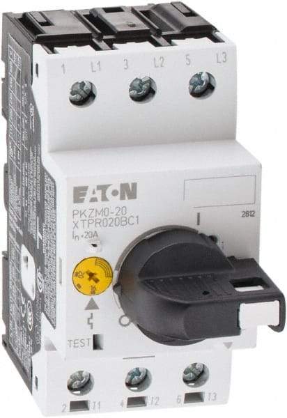 Eaton Cutler-Hammer - 20 Amp, IEC, Open Pushbutton Manual Motor Starter - 45mm Wide x 94mm Deep x 3.6667" High, 15 hp at 600 V & 5 hp at 200 V, CE Approved, CSA Certified, DIN VDE, EN/IEC, UL 508 Type E Compliant & UL Listed - Best Tool & Supply