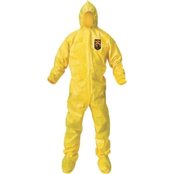 KleenGuard - Size M PE Film Chemical Resistant Coveralls - Yellow, Zipper Closure, Elastic Cuffs, with Boots, Bound Seams - Best Tool & Supply