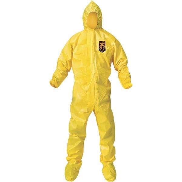 KleenGuard - Size L PE Film Chemical Resistant Coveralls - Yellow, Zipper Closure, Elastic Cuffs, with Boots, Bound Seams - Best Tool & Supply